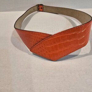 Leather Belt Women Orange V-front Back buckle Medium 1980s